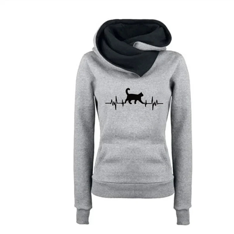 2025 New Arrival Women's Sweatshirt Cute Cat Printed Hoodie Autumn Winter Female Home Outdoor Comfort Warm Pullover Casual Coats
