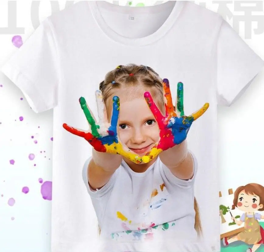 Cute Cat Design Childrens Short Sleeve T Shirt Summer Fashion Top for Girls Kids Clothes
