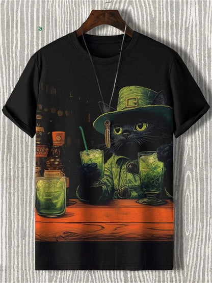 Cat Pattern Men T-Shirt 3D Print Funny Animal Short Sleeve T-Shirt Oversized Top Loose and Comfortable Halloween Atmosphere