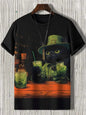 Cat Pattern Men T-Shirt 3D Print Funny Animal Short Sleeve T-Shirt Oversized Top Loose and Comfortable Halloween Atmosphere
