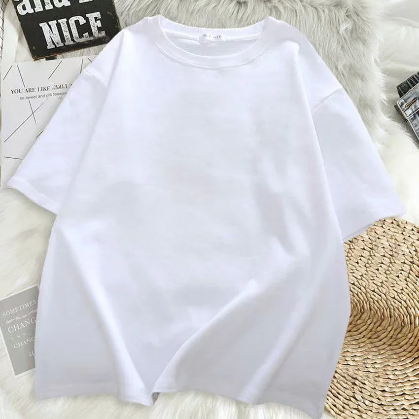 Funny Cat Women White Print T-shirt Oversized Girl Casual Short Sleeve O Neck Top for Female Animal Clothing
