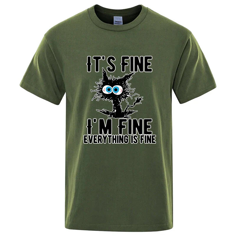 Men's High Quality T-shirt 100% Cotton Funny Cool Cat Printed T-shirt Casual Men's Short Sleeve T-shirt for Men T-Shirt Male Top