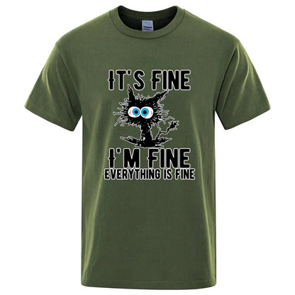 Men's High Quality T-shirt 100% Cotton Funny Cool Cat Printed T-shirt Casual Men's Short Sleeve T-shirt for Men T-Shirt Male Top