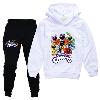 Kids Clothing Sets Boys Girls Cartoon Smiling Critters Costume Cat Nap Long Sleeve Hoodies and Pants Children Pullover Tracksuit