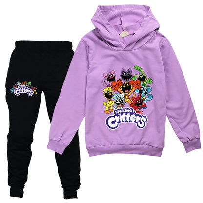 Kids Clothing Sets Boys Girls Cartoon Smiling Critters Costume Cat Nap Long Sleeve Hoodies and Pants Children Pullover Tracksuit