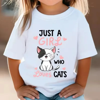 Cute Cat Graphic Kids Tshirts Summer Short Sleeve Tees Cartoon Animal Boys Girls Clothes Kawaii Kitten Tops Y2K Children T-shirt