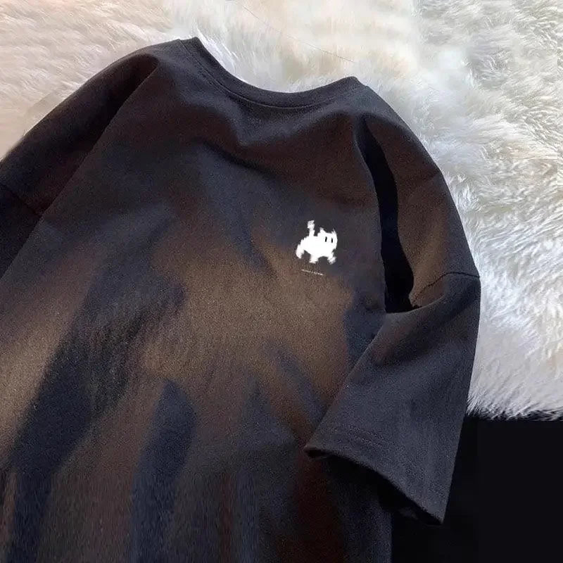 Cute Cat Print Women Round Neck Short Sleeve Cute Tops Cartoon Print Top Trendy Fashion Women Clothing Graphic T Shirts