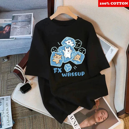 Korean Cute Cat Print T-shirt Women Summer 2025 New Round neck Short Sleeve T-shirt Loose Casual Y2k Tops kawaii Female clothing