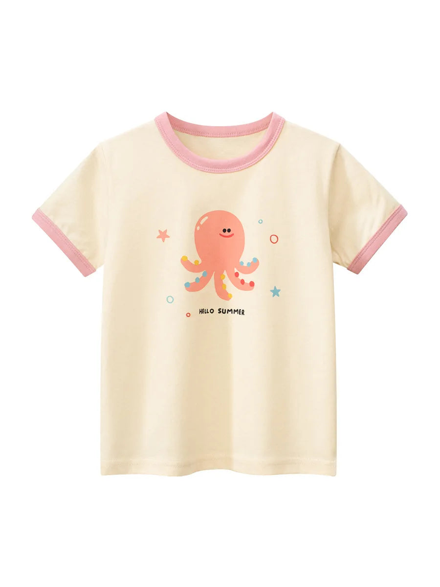 Kids Girls Clothes 100% Cotton Short Sleeve T-Shirts Bear Cat Cartoon Children Clothes 2 3 4 5 6 7 8 Years Kids Summer Clothing