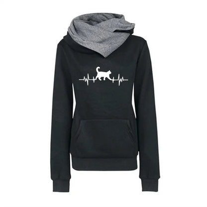 2025 New Arrival Women's Sweatshirt Cute Cat Printed Hoodie Autumn Winter Female Home Outdoor Comfort Warm Pullover Casual Coats