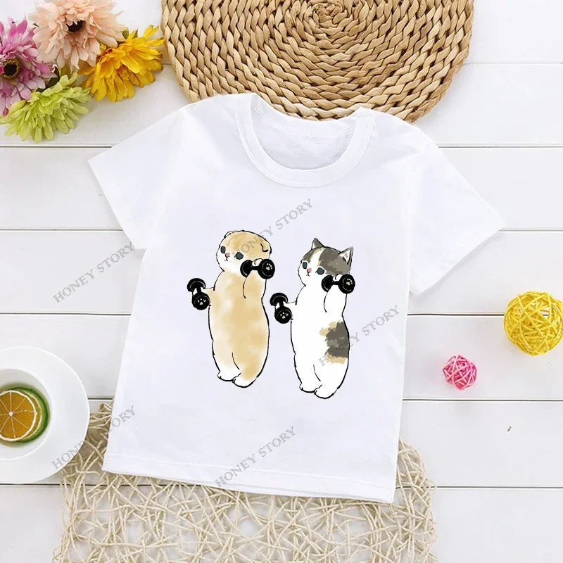 Cats Kids T Shirt Personalized Cartoon Cat Print Fashion Children's T-shirt Short Sleeve Children's Summer Boys Clothes Tops Tee