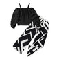 Kids Clothing Sets For Girls Khaki Off-shoulder Long sleeve Top & Stripe Printing Pants Summer Resort Style Children Suits OOTD