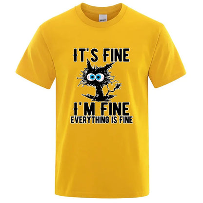 Men's High Quality T-shirt 100% Cotton Funny Cool Cat Printed T-shirt Casual Men's Short Sleeve T-shirt for Men T-Shirt Male Top