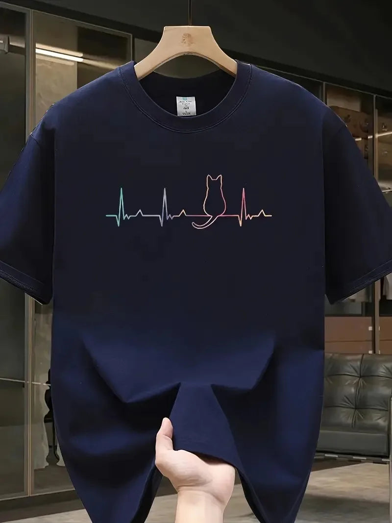 Men's T-shirt Top Quality Short Sleeve Cool Cat Print O-neck Casual Loose Hip Hop for Men Summer Male Tee Top