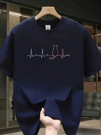 Men's T-shirt Top Quality Short Sleeve Cool Cat Print O-neck Casual Loose Hip Hop for Men Summer Male Tee Top