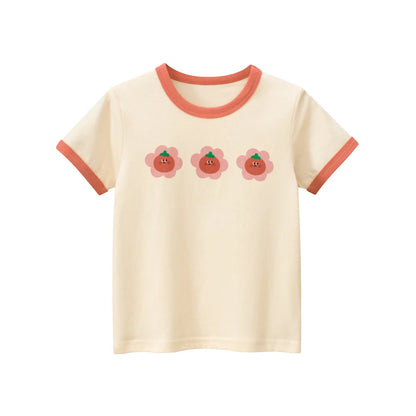 Kids Girls Clothes 100% Cotton Short Sleeve T-Shirts Bear Cat Cartoon Children Clothes 2 3 4 5 6 7 8 Years Kids Summer Clothing