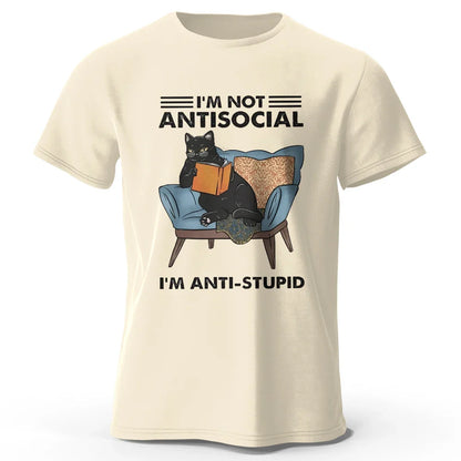 Men's I Am Not Anti Social Printed T-Shirt 100% Cotton Oversized Funny Cat Graphic Tees for Men Women Summer Tops