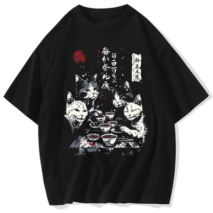 Cartoon Cat Graphic Men Tshirt Casual Baggy Short Sleeve T-shirt Japanese Style Oversized T Shirt Men's Clothing