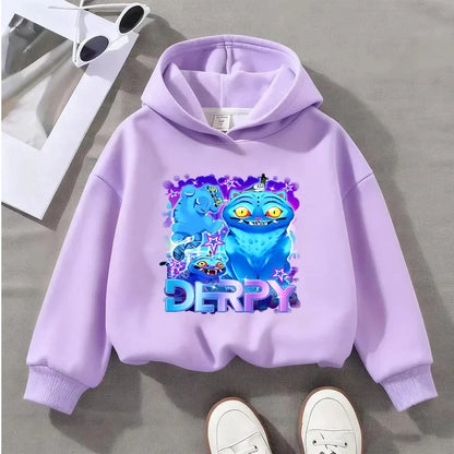 Kids Cartoon Cat Sweatshirt Cute Blue Animal Print Pullover Toddler Long Sleeve Top Casual Children's Clothing