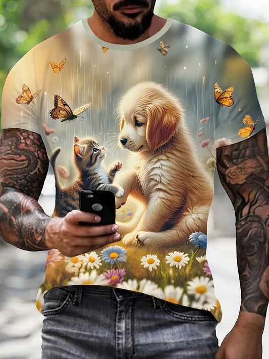 Men's Casual Shirts 3D Cute Cat T-Shirt Short Sleeve Pullover Outdoor Tops Oversized Clothing T shirt Men Women's Kids Tshirt