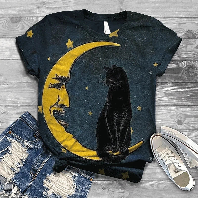Cat Short Sleeve Cartoon Cat Women's T-Shirt Summer Fashion 3d Cartoon Women Clothing T Shirt For Women Daily Casual Top Tee