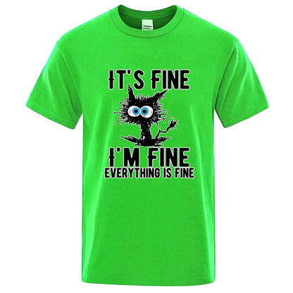 Men's High Quality T-shirt 100% Cotton Funny Cool Cat Printed T-shirt Casual Men's Short Sleeve T-shirt for Men T-Shirt Male Top