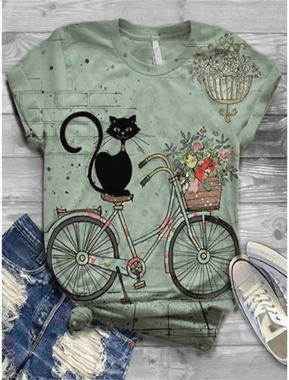 Cat Short Sleeve Cartoon Cat Women's T-Shirt Summer Fashion 3d Cartoon Women Clothing T Shirt For Women Daily Casual Top Tee