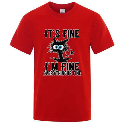 Men's High Quality T-shirt 100% Cotton Funny Cool Cat Printed T-shirt Casual Men's Short Sleeve T-shirt for Men T-Shirt Male Top