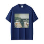 Fun cat beer T-shirt for men 100% cotton casual T-shirt retro short-sleeved fashionable round-neck T-shirt