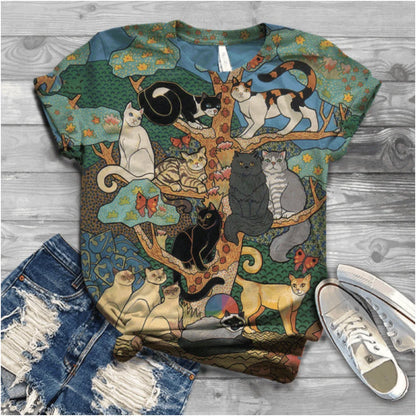 Cat Short Sleeve Cartoon Cat Women's T-Shirt Summer Fashion 3d Cartoon Women Clothing T Shirt For Women Daily Casual Top Tee