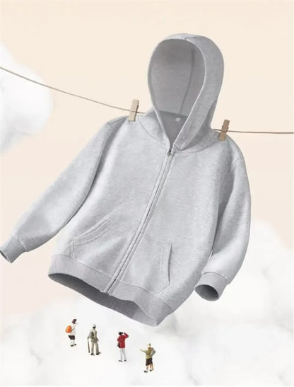 Cute Black Cat Print Zip-up Jacket Spring Boys Hooded Sweatshirt Cartoon Zipper Coat Autumn Kids Outdoor Hoodie Clothing MKA1