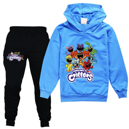 Kids Clothing Sets Boys Girls Cartoon Smiling Critters Costume Cat Nap Long Sleeve Hoodies and Pants Children Pullover Tracksuit