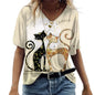 Cartoon Anime Cat Women's T-Shirts Fashion Top Tee 3d T-Shirt Harajuku Casual Short Sleeve V-Neck Oversized Female Clothing