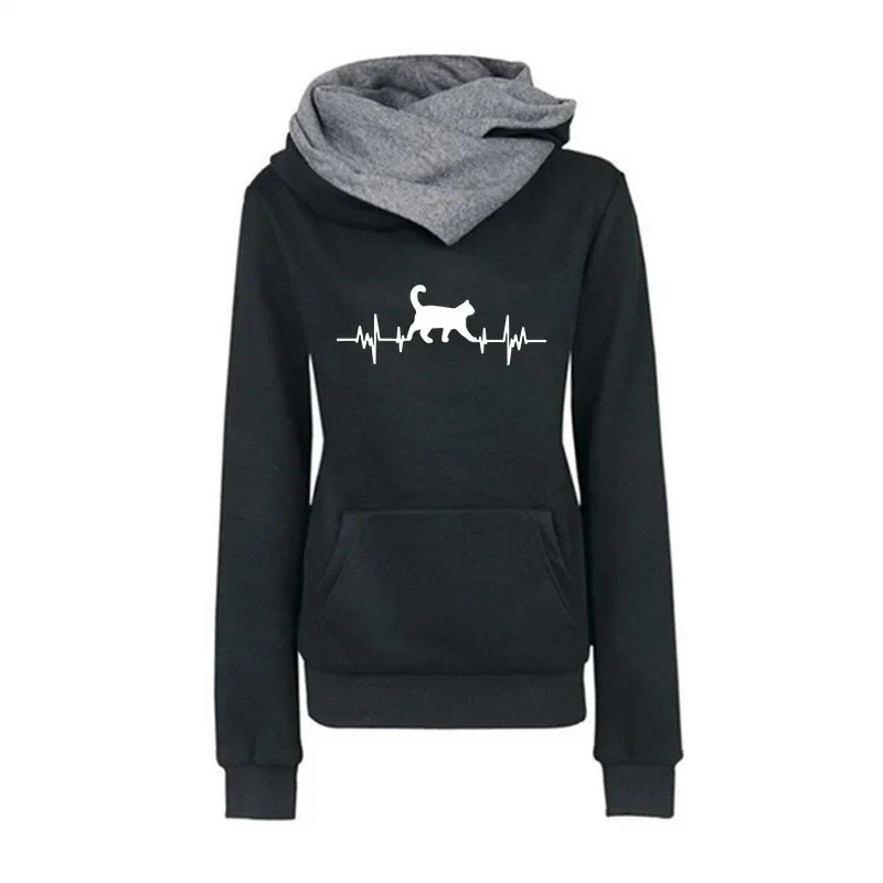 2025 New Arrival Women's Sweatshirt Cute Cat Printed Hoodie Autumn Winter Female Home Outdoor Comfort Warm Pullover Casual Coats