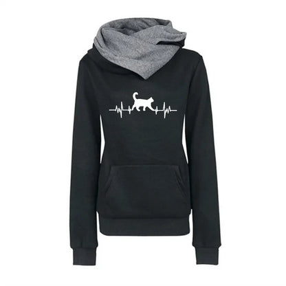 2025 New Arrival Women's Sweatshirt Cute Cat Printed Hoodie Autumn Winter Female Home Outdoor Comfort Warm Pullover Casual Coats