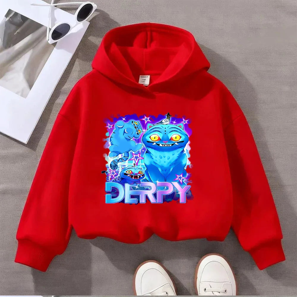 Kids Cartoon Cat Sweatshirt Cute Blue Animal Print Pullover Toddler Long Sleeve Top Casual Children's Clothing