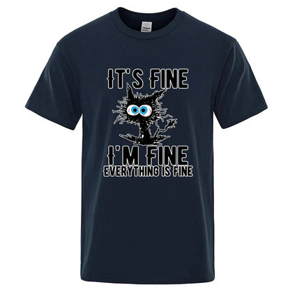 Men's High Quality T-shirt 100% Cotton Funny Cool Cat Printed T-shirt Casual Men's Short Sleeve T-shirt for Men T-Shirt Male Top