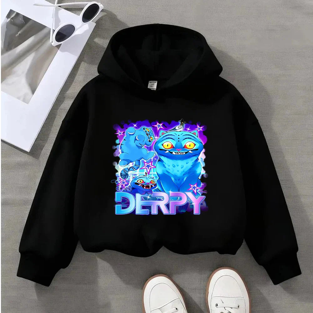 Kids Cartoon Cat Sweatshirt Cute Blue Animal Print Pullover Toddler Long Sleeve Top Casual Children's Clothing