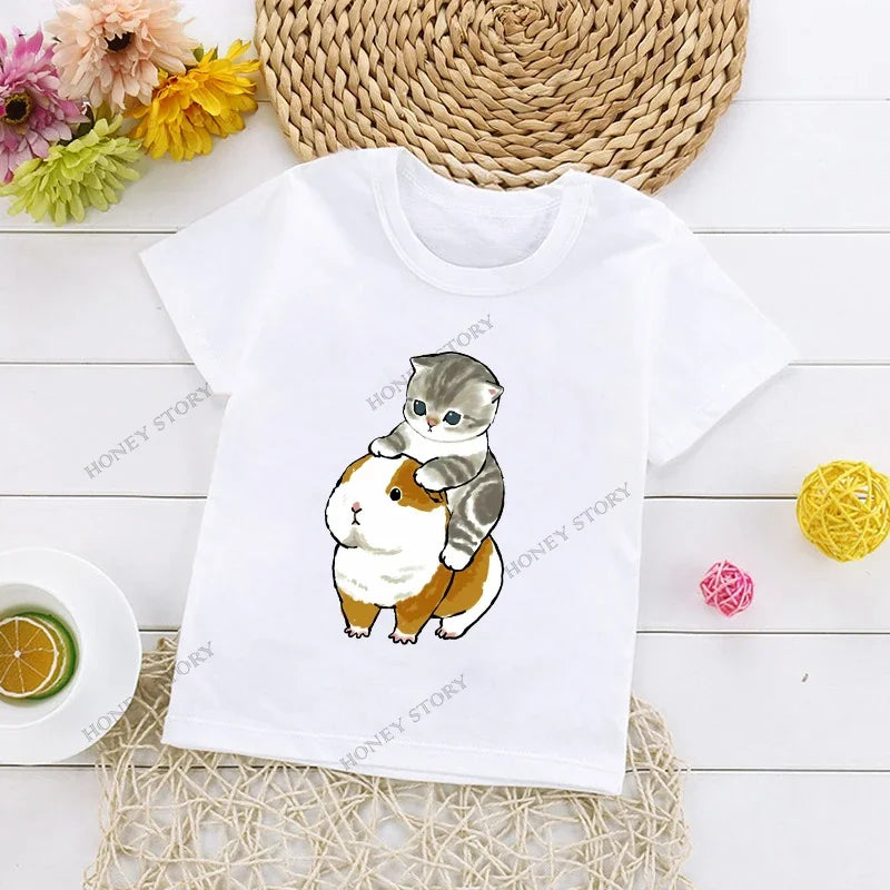 Cats Kids T Shirt Personalized Cartoon Cat Print Fashion Children's T-shirt Short Sleeve Children's Summer Boys Clothes Tops Tee
