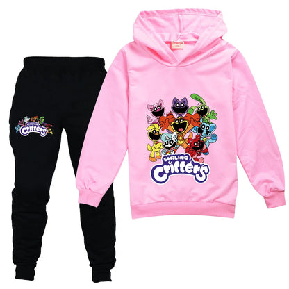 Kids Clothing Sets Boys Girls Cartoon Smiling Critters Costume Cat Nap Long Sleeve Hoodies and Pants Children Pullover Tracksuit