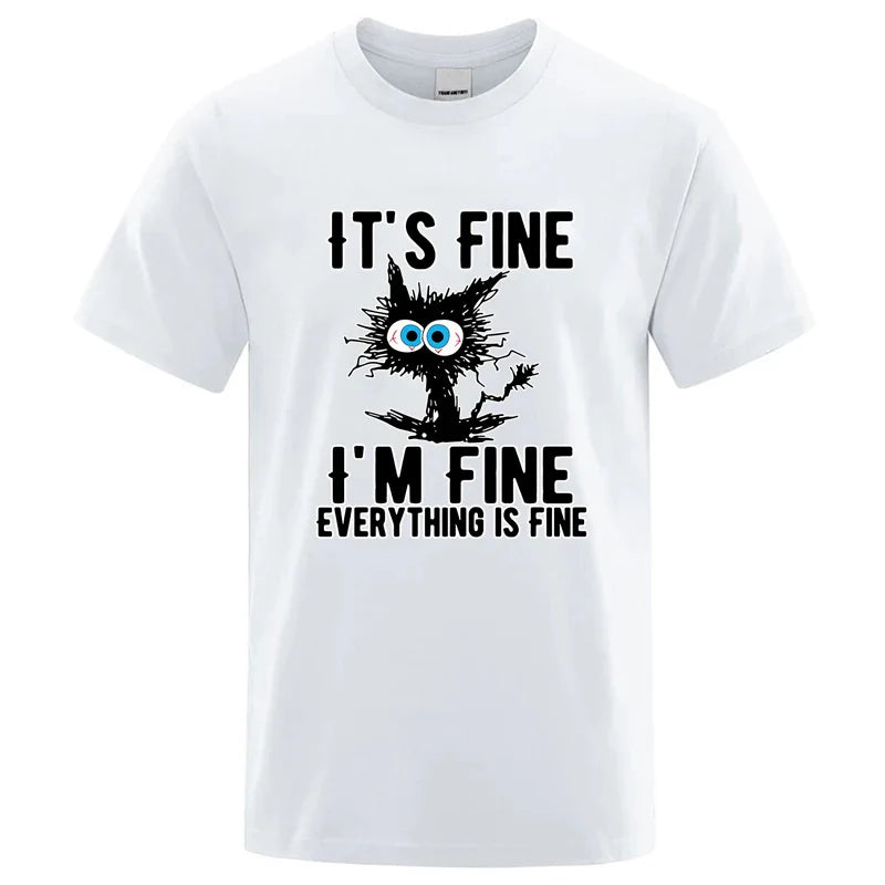 Men's High Quality T-shirt 100% Cotton Funny Cool Cat Printed T-shirt Casual Men's Short Sleeve T-shirt for Men T-Shirt Male Top