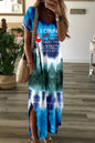 Women's Clothing Cat Short Sleeved Dress V Neck Lower Fork Swing Side Pockets