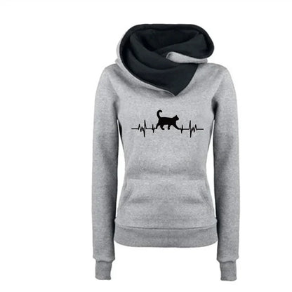 2025 New Arrival Women's Sweatshirt Cute Cat Printed Hoodie Autumn Winter Female Home Outdoor Comfort Warm Pullover Casual Coats
