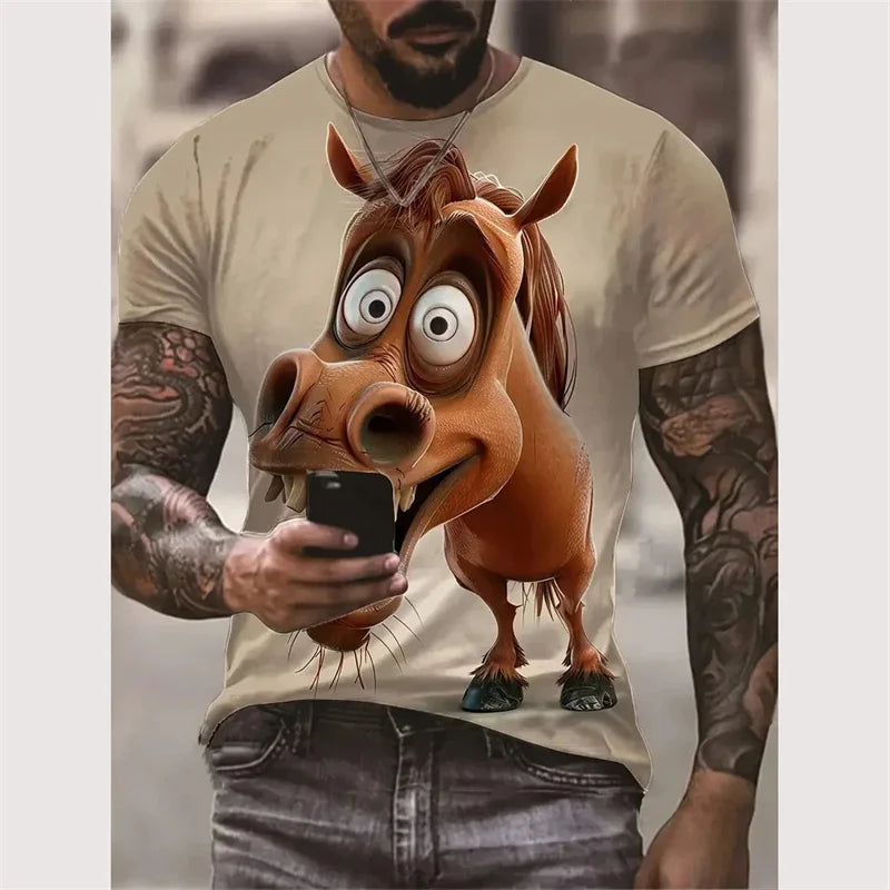 Cute Cat Pattern T-Shirt For Men Animal 3D Printed T Shirts Summer Fashion Casual Street Short Sleeve Tees Loose Crew Neck Tops
