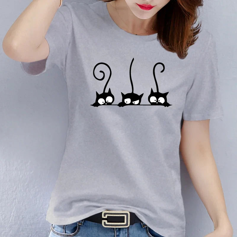 New women's clothing - Casual round-neck short-sleeved cat digital print fashionable casual women's T-shirt
