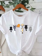 Women's Cute Cat Print Round Neck Short Sleeve Casual T-Shirt White Short Sleeve with Unique Cat Print Clothing Tee Female Tops