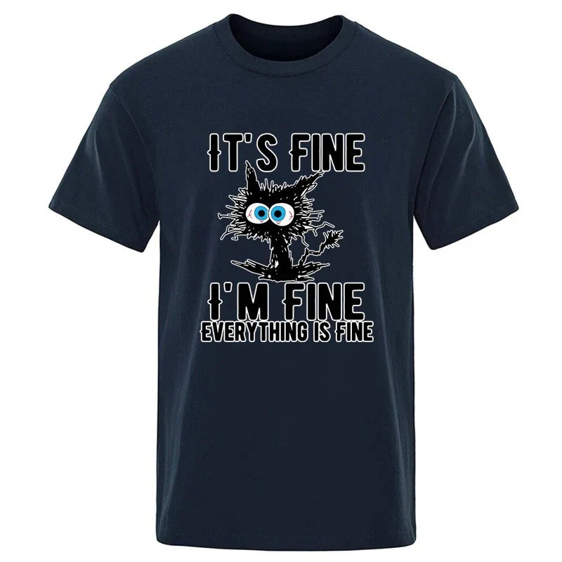 Men's High Quality T-shirt 100% Cotton Funny Cool Cat Printed T-shirt Casual Men's Short Sleeve T-shirt for Men T-Shirt Male Top