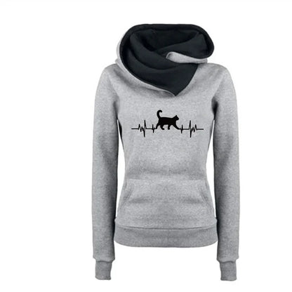 2025 New Arrival Women's Sweatshirt Cute Cat Printed Hoodie Autumn Winter Female Home Outdoor Comfort Warm Pullover Casual Coats