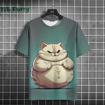 Cat Print T-shirts for Men Casual Short Sleeved Tee Oversized Mens Clothing Men's Funny T-shirt Animal Print Graphic T shirts