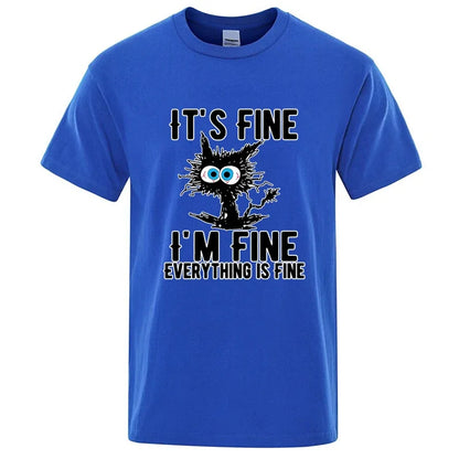 Men's High Quality T-shirt 100% Cotton Funny Cool Cat Printed T-shirt Casual Men's Short Sleeve T-shirt for Men T-Shirt Male Top